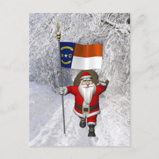 Santa Claus With Ensign Of North Carolina Holiday Postcard