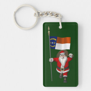 Santa Claus With Ensign Of North Carolina Keychain