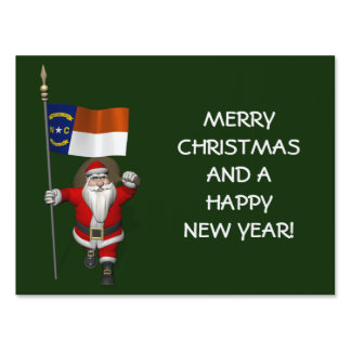 Santa Claus With Ensign Of North Carolina Sign