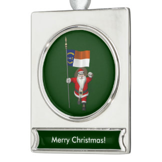Santa Claus With Ensign Of North Carolina Silver Plated Banner Ornament