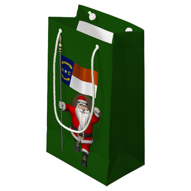 Santa Claus With Ensign Of North Carolina Small Gift Bag (Front Angled)