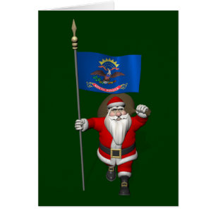Santa Claus With Ensign Of North Dakota Cards