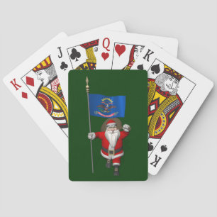 Santa Claus With Ensign Of North Dakota Poker Cards