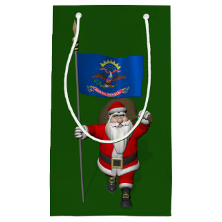 Santa Claus With Ensign Of North Dakota Small Gift Bag