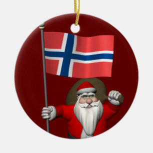 Santa Claus With Ensign Of Norway Ceramic Ornament