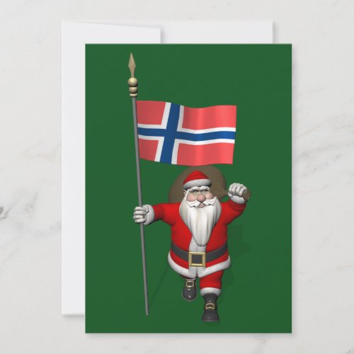 Santa Claus With Ensign Of Norway Holiday Card