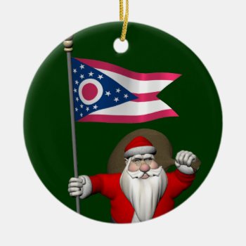 Santa Claus With Ensign Of Ohio Ceramic Ornament by santa_claus_usa at Zazzle
