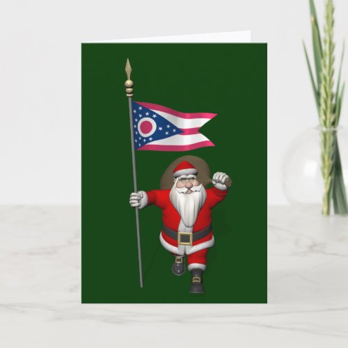 Santa Claus With Ensign Of Ohio Holiday Card