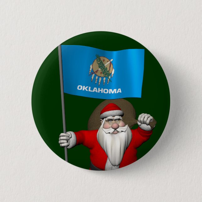 Santa Claus With Ensign Of Oklahoma Button (Front)