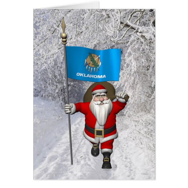 Santa Claus With Ensign Of Oklahoma Cards (Front)