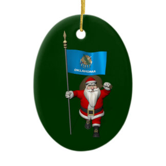 Santa Claus With Ensign Of Oklahoma Ceramic Ornament