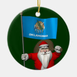 Santa Claus With Ensign Of Oklahoma Ceramic Ornament
