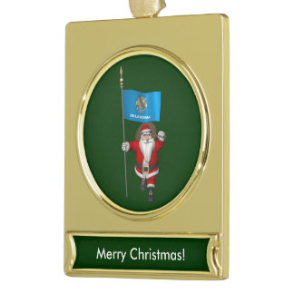 Santa Claus With Ensign Of Oklahoma Gold Plated Banner Ornament