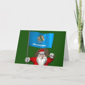 Santa Claus With Ensign Of Oklahoma Holiday Card by santa_claus_usa at Zazzle