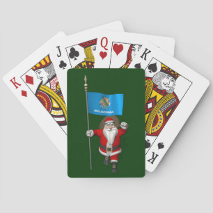 Santa Claus With Ensign Of Oklahoma Poker Cards