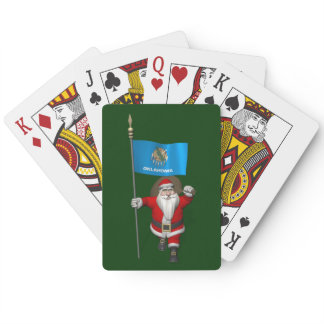 Santa Claus With Ensign Of Oklahoma Poker Cards
