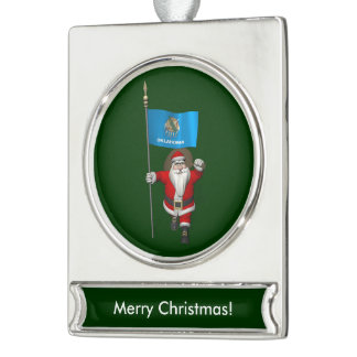 Santa Claus With Ensign Of Oklahoma Silver Plated Banner Ornament