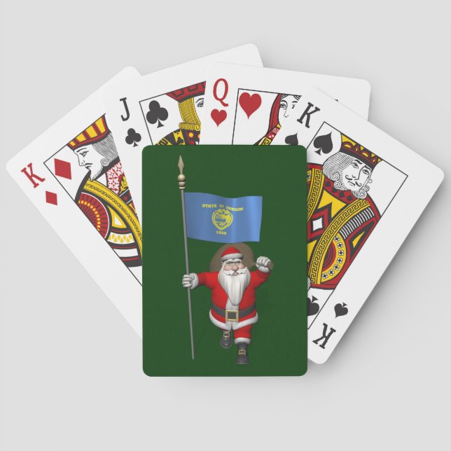 Santa Claus With Ensign Of Oregon Poker Cards (Back)