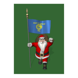 Santa Claus With Ensign Of Oregon Poster