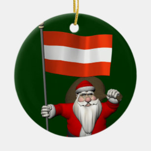 Santa Claus With Ensign Of Österreich Ceramic Ornament