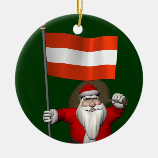 Santa Claus With Ensign Of Österreich Ceramic Ornament (Front)