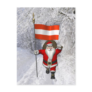 Santa Claus With Ensign Of Österreich Holiday Postcard