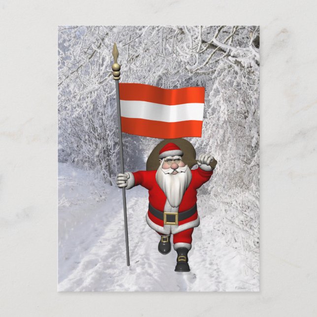 Santa Claus With Ensign Of Österreich Holiday Postcard (Front)