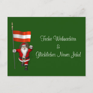 Santa Claus With Ensign Of Österreich Holiday Postcard