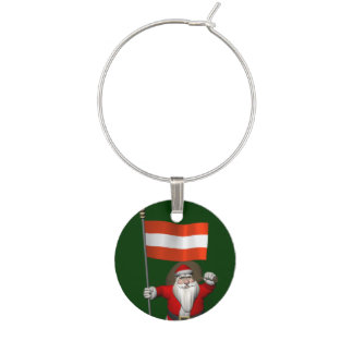 Santa Claus With Ensign Of Österreich Wine Glass Charm