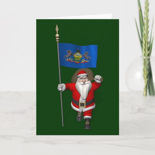 Santa Claus With Ensign Of  Pennsylvania Holiday Card