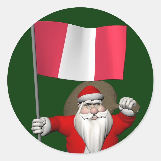 Santa Claus With Ensign Of Peru Classic Round Sticker (Front)