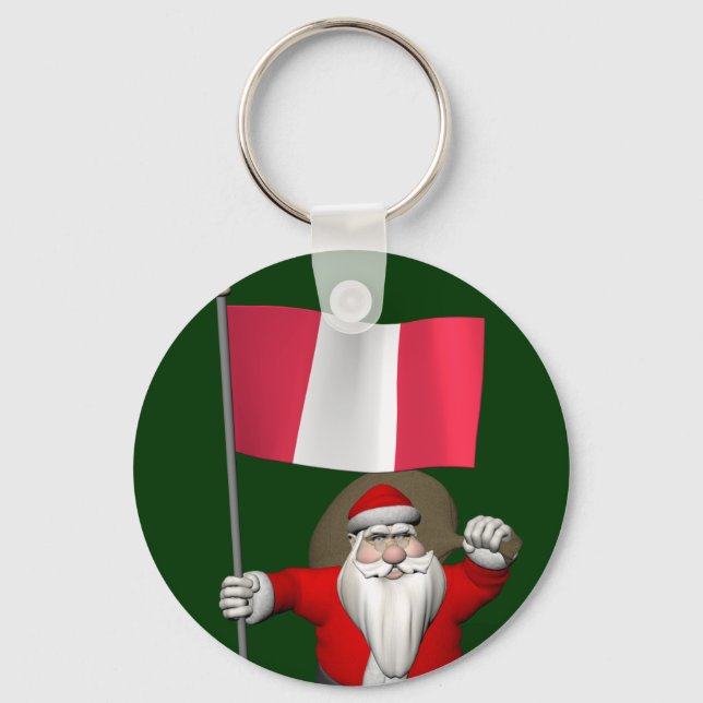 Santa Claus With Ensign Of Peru Keychain (Front)