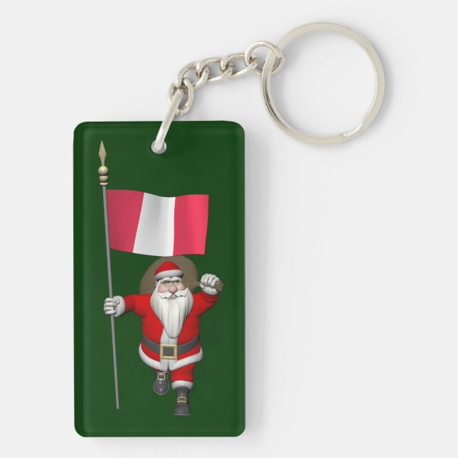 Santa Claus With Ensign Of Peru Keychain (Back)