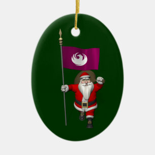 Santa Claus With Ensign Of Phoenix Ceramic Ornament