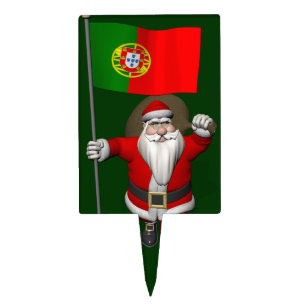 Santa Claus With Ensign Of Portugal Cake Topper