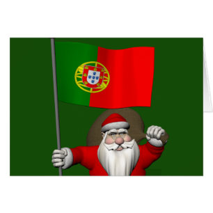 Santa Claus With Ensign Of Portugal Cards