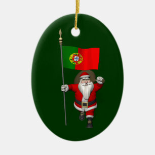 Santa Claus With Ensign Of Portugal Ceramic Ornament