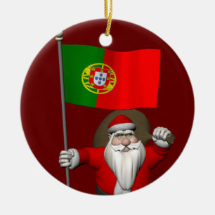 Santa Claus With Ensign Of Portugal Ceramic Ornament