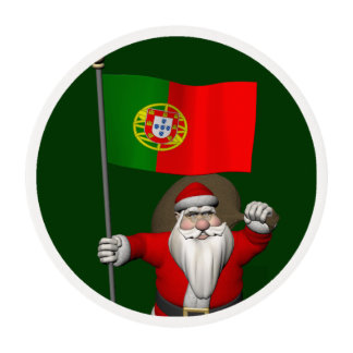 Santa Claus With Ensign Of Portugal Edible Frosting Rounds