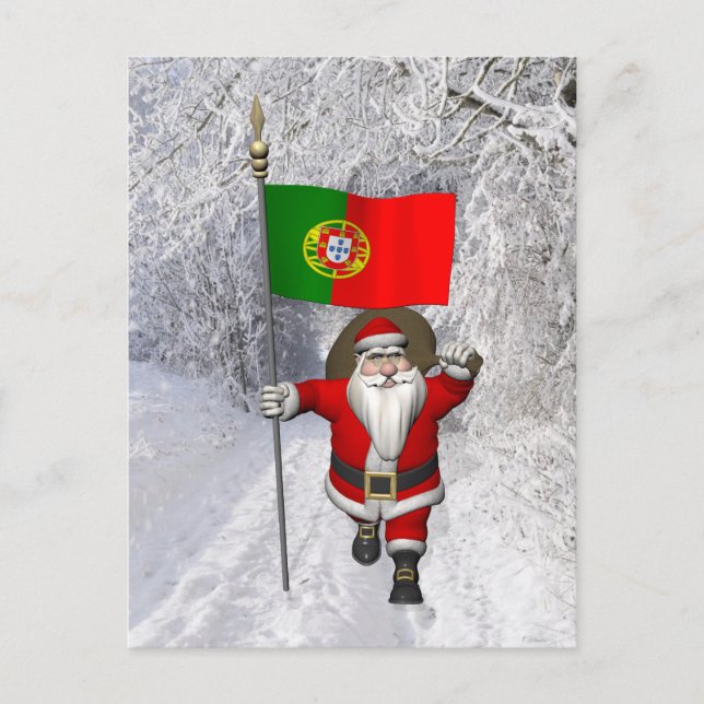 Santa Claus With Ensign Of Portugal Holiday Postcard (Front)