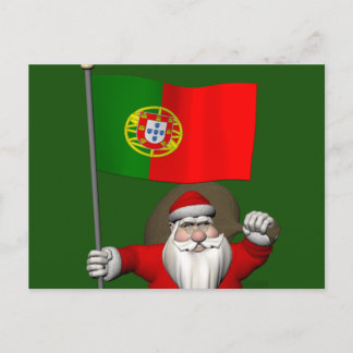 Santa Claus With Ensign Of Portugal Holiday Postcard