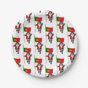 Santa Claus With Ensign Of Portugal Paper Plates