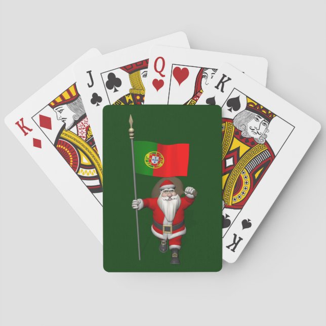 Santa Claus With Ensign Of Portugal Poker Cards (Back)