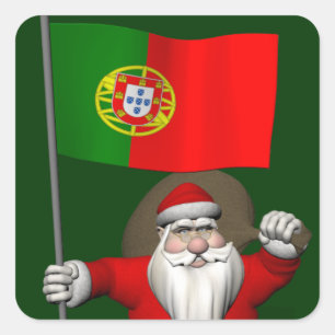 Santa Claus With Ensign Of Portugal Square Sticker