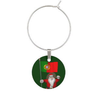 Santa Claus With Ensign Of Portugal Wine Glass Charm