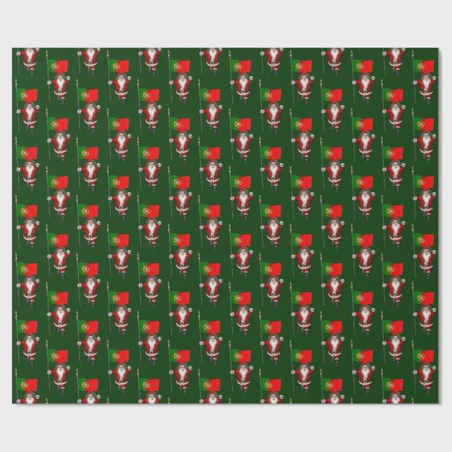 Santa Claus With Ensign Of Portugal Wrapping Paper (Flat)