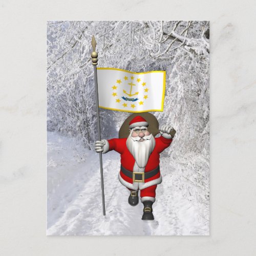Santa Claus With Ensign Of Rhode Island Holiday Postcard