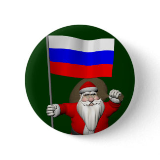 Santa Claus With Ensign Of Russia Button