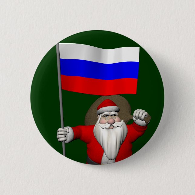 Santa Claus With Ensign Of Russia Button (Front)