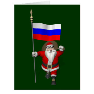 Santa Claus With Ensign Of Russia Cards